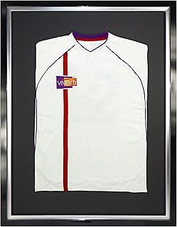 DIY Adult Standard Sports Shirt Display Frame - Football, Rugby, Band T-Shirt Shadow Box - 60 x 80cm - Gloss Black, Silver Inner Frame, Black Backing Card