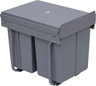 HOMCOM Kitchen Recycle Waste Bin Pull Out Soft Close Dustbin Recycling Cabinet Trash Can Grey (40L (1x20L+2x10L))