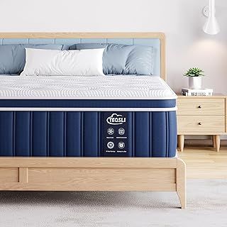 TeQsli 5FT King Mattress, 10.6 Inch Memory Foam Sprung Hybrid Mattress for Pressure Relief & Edge Support, 9-Zone Support Orthopedic Medium Firm with Skin-Friendly Fabric 150x200x27cm