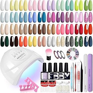 Phoenixy Gel Nail Polish Set, 62Pcs Gel Nail Kit with 48W U V Lamp Starter Kit 40 Colours Nails Polishes with Base Top Matte Coat Nails Art Gifts for Women