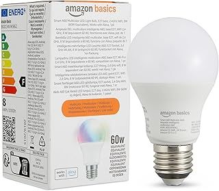 Amazon Basics Smart A60 Multicolor LED Light Bulb, E27 Base, 2.4GHz WiFi, 8W (60W Equivalent), Works with Alexa Only, 1pk