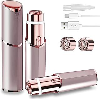 Facial Hair Remover for Women, Eyebrow & Facial Hair Trimmer for Women, 2 Replacement Heads Rechargeable Facial Hair Removal, Painless Lady Shavers for Womens for Face Hairs, Upper Lips, Peach Fuzz