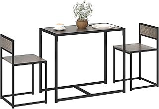 HOMCOM Dining Table and Chairs Set 2, Dining Room Sets, Rectangular Space Saving Table and 2 Chairs for Compact Kitchens, Steel Frame, Grey Wood-Effect