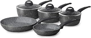 Tower Cerastone T81276 Forged 5 Piece Pan Set with Non-Stick Coating and Soft Touch Handles, 18/20/22 cm Saucepans and 20/28 cm Frying Pans, Graphite