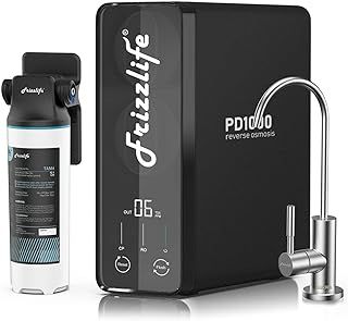 Frizzlife RO Reverse Osmosis Water Filtration System - 1000 GPD Fast Flow, Tankless, Reduces TDS, Compact, Alkaline Mineral PH, Household and Commercial Usage, USA Tech Support, PD1000-TAM4