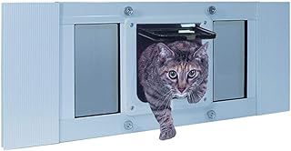 Ideal Pet Products Aluminum Sash Window Pet Door, Adjustable to Fit Window Widths from 33" to 38", Cat Flap 6-1/4” x 6-1/4” Flap Size