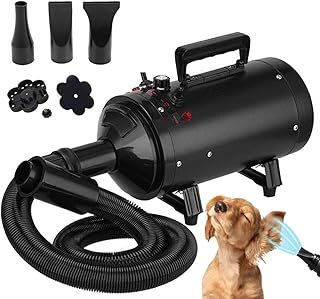 ZanGe Dog Hair Dryer 2800W Variable Speed Cat Pet Grooming Hair Dryer Hairdryer Motorbike Motor Heater Blaster Fur Blower with 2 Gear Temperature Flexible Hose and 3 Nozzles Black