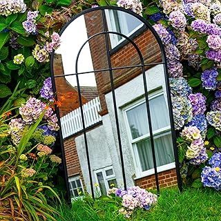 Woodside Oaken XL Decorative Outdoor Garden Arch Mirror, Black Rustic Metal, W: 65cm x H: 108cm