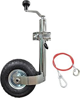 KATSU Tools Jockey Wheel 48mm and Clamp with 10" Pneumatic Rubber Tyre and 1M Stainless Steel Cable Heavy Duty Car Trailer Caravan Galvanized Steel Top Wind Jockey Wheel