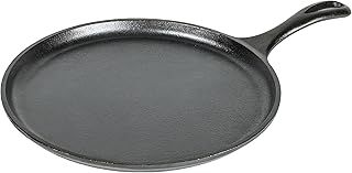 Lodge L9OG3 26.67 cm / 10.5 inch Pre-Seasoned Cast Iron Round Griddle / Pancake Pan, Black