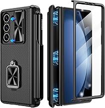 Doeshine for Samsung Galaxy Z Fold 5 Case with S Pen Holder & 360° Ring Kickstand, Slide Camera Cover, Front Screen Protector, Magnetic Hinge Protection, Heavy Duty Shockproof Cover (Black)