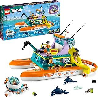 LEGO Friends Sea Rescue Boat Toy Playset with Dolphin Animal Figures and Submarine, Eco Educational Set, Animal Care Gift for Kids, Girls, Boys 7 Plus Years Old 41734
