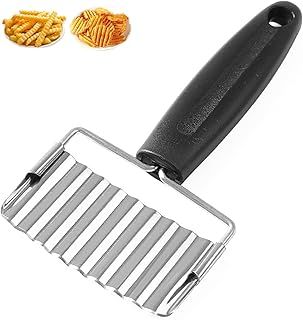 luoshaPUCY Potato Crinkle Chipper Cutter, Stainless Steel Crinkle Chip Cutter Knife Kitchen Cooking Tool for Chips French Fries Vegetables Fruits Gadget Potato Onion Cutter Slicer (Silver/Grey)