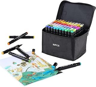 SOSINYA 80 Colours Dual Tip Art Markers Set, Felt Tip Pens for Adults, Permanent Alcohol Marker Pens for Drawing,Sketching,Anime,Manga with Carrying Case and Storage Base