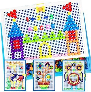 Elezeal 380 pcs Mushroom Nails Pegboard Creative Puzzle Blocks Mix Colourful Building Bricks Educational DIY Mosaic Toys for Kids Toddlers Birthday Gift for Boys Girls