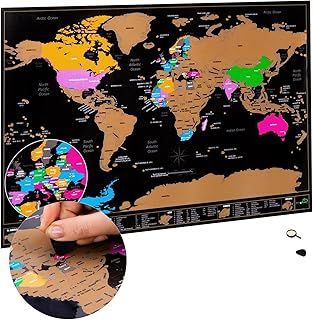 Atlas & Green World Map Travel Gift, A3 Scratchable Poster + Bonus A4 UK Map, Maps of Visited Countries with Accessories, Kit Tube, Cartographic Design