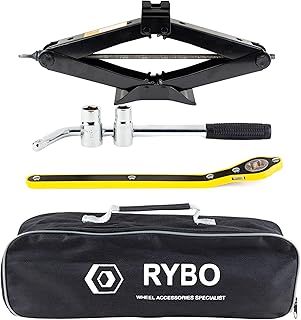 RYBO Car Jack Kit. Includes Wheel Brace & Scissor Jack. Portable Ideal for Roadside Emergencies, Keep in Car (1.5 Ton)