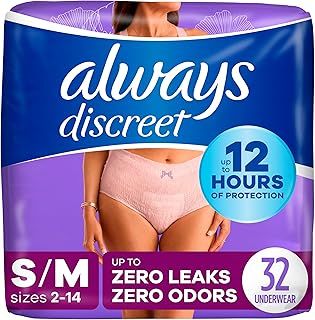Always Discreet Adult Incontinence & Postpartum Incontinence Underwear for Women, Small/Medium, Maximum Protection, 32 Count (Packaging May Vary)