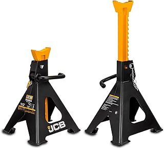 JCB 6 Tonne Heavy-Duty Automotive Jack Stand Set, Adjustable Height 405-620mm, Double Locking, Wide Base Stability