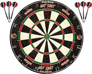 Ruthless Hot Shot Dart Board | Endurance Round Wire Sisal Dartboard Set Including 2 sets of Steel Tip Darts