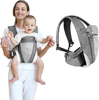 Aolso Baby Carrier, 4-in-1 Baby Carrier Newborn to Toddler, Baby Sling Carrier, Breathable Zipper & Belt, Front and Back Adjustable Baby Sling Carrier for Toddlers, Baby Holder for 7-40lbs (Grey)