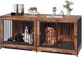VEVOR 75" Dog Crate Furniture for 2 Dogs, Extra Large Double Dog Crate Furniture Large Breed with Divider & Double Doors, Large Wooden Dog Crate Furniture TV Stand for Medium Large Dogs Brown