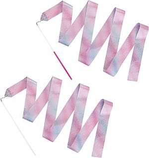 2pcs Rhythmic Dance Ribbons, 78.7 Inch Gymnastics Ribbon Dancer Wand Dancing Ribbon Streamers for Kids, Fits Artistic Dancing Gymnastics, Circus Carnival Shows, Baton Stick Twirling