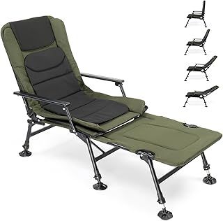 Bonnlo Professional Foldable Fishing Chair, Outdoor Heavy Duty 180° Reclining Camping Chair with Footrest, Patio Hiking/Beach/Picnic Chairs with 350 LBS Weight Limit (Extended)