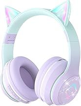 Bluetooth Kids Headphones,Cat Ear LED Light Up Kids Wireless Headphones,Bluetooth 5.1&Stereo Sound,Foldable,Adjustable Headband,Children Headphone with Microphone Over Ear for School/Tablet (Purple)