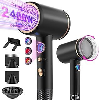 HairDryer,Travel Hairdryer with Diffuser,Professional Ionic Hair Dryer+Powerful AC Motor 2400W|4-in-1 Hair Dryer|Hot/Cold Button|2 Heat&3 Speed|Hair Dryers & Accessories for Women/Men Home