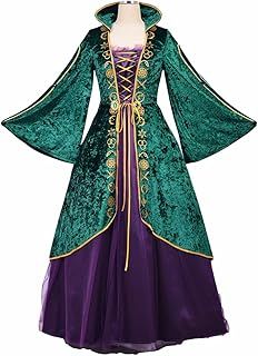 Women Medieval Witch Cosplay Costume Dress Green Witch Robe Dress Halloween Carnival Costumes
