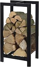 Large Rectangular Log Storage Firewood Industrial Black Finish Stylish Metal Finish Firewood Storage Rack Shelf Holder Ventilation for Wood Height 59cm Solid Indoor Outdoor Usage