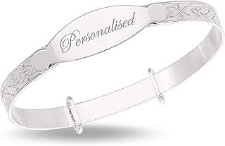 Dolce Valentina DV Children's Personalised Silver Bangle, Baby Girl Bangle, Bracelet For Baptism, Christening, Baby Shower, Birthday For Newborn 0-1 yrs