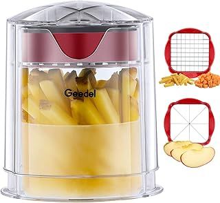 Chip Cutter, Potato Chipper with 3 Cutters, French Fries Cutter Fast Cutting, Apple Corer Slicer for Fruits, Potato Chopper for Cucumber, Carrot, Vegetable Chopper Easy to Clean
