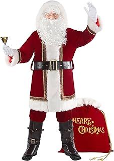 10PCS Deluxe Christmas Santa Claus Costume Men Santa Suit Cosplay Adult Red Velvet Outfit Xmas Holiday Party