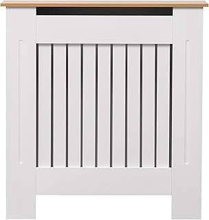 Kensington Radiator Cover Modern MDF Wood White Grey Vertical Slat Living Room Bedroom Hallway Cabinet (Small White/Oak)…