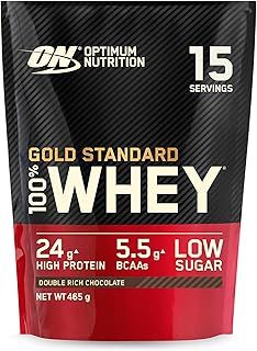 Optimum Nutrition Gold Standard 100% Whey Muscle Building and Recovery Protein Powder With Naturally Occurring Glutamine and BCAA Amino Acids, Double Rich Chocolate Flavour, 15 Servings, 465 g