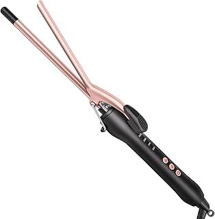 Curling Tongs, Small Curling Tongs for Short & Long Hair, Ceramic Barrel Curling Iron with Adjustable Temperature, 4 Heat Setting 120-210°C for All Hair Types