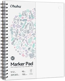 Ohuhu Double-Sided Sketchbook - Bleedproof, 150 GSM Smooth Smooth Acid-Free Paper - 60 Sheets/120 Pages, Spira Bound Large Drawing Book for Markers Drawing Painting Sketching, 9 x 12 inch