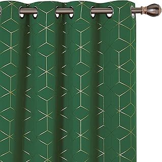 Deconovo Blackout Thermal Insulated Curtains, Ring Top Curtains, Gold Diamond Printed Eyelet Curtains for Bedroom, 46 x 54 Inch(Width x Length), Black, One Pair