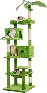 JISSBON 193cm Cat Tree for Indoor Cats, Multi Level Cat Tower with Scratching Posts, Large Plush Perch & Cat Condo with Leaves for Kittens, Adult Cats, Green