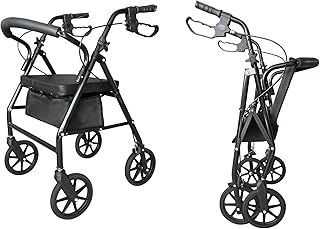 Folding Four Wheel Rollator, Lightweight Mobility Walker with Seat & Carry Bag, Mobility Aid for Elderly Disabled (Black)