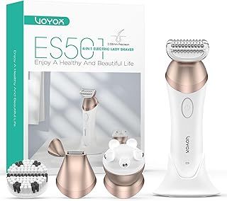 VOYOR Lady Shavers for Women Bikini Trimmer 4 in 1 Cordless Electric Razor Rechargeable Wet & Dry Lady Shaver with 2 Speeds for Full Body, Pubic Hair Trimmer,Cleansing,Massage ES501 (Champagne Gold)