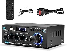 Stereo Audio Amplifier, Bluetooth 2.0 Amplifier HiFi for Speakers FM Radio, LCD Display & Remote Control, w/FM Radio Karaoke, w/USB/SD/RCA/MIC/FM in, for Home Speakers 40W x 2 with Power Amplifier