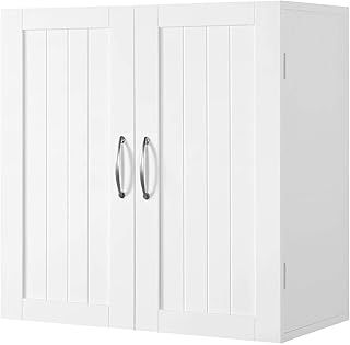 Yaheetech Bathroom Wall Cabinets/Cupboard with Double Door and Adjustable Shelf Kitchen/Toilet Storage/Organiser Unit, White, 59.5 x 31 x 59.5 cm