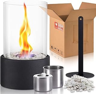 INMOZATA Tabletop Fireplace Bioethanol Fire, Portable Bio Ethanol Table Top Fire for Outdoor and Indoor, 60 Min Burn Time, for Christmas, Valentine's Day, Birthday etc (Round)