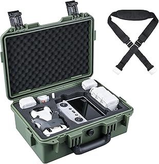 Lykus Titan MM410 Waterproof Hard Case for DJI Mini 4 Pro/Mini 3/Pro and RC2/RC/RC-N2/N1, Green with Shoulder Strap, Support 7 Batteries and RC Lanyard [CASE ONLY]