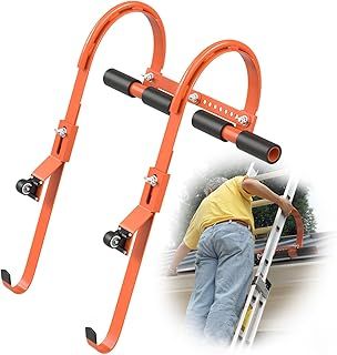 Vocpy 2 Ladder Roof Hooks, Heavy Steel Ladder Hooks with Wheels, Roof Ridge Extension, Grip T-Bar for Damage Prevention, 500 Lb Weight Support for Easy Access to Steep Roofs (Thicken)