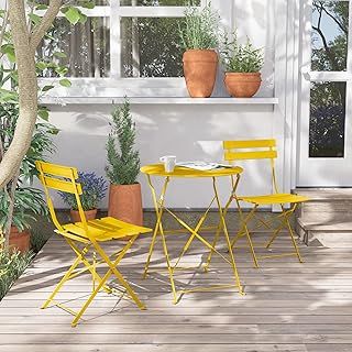 Grand patio Folding Bistro Set 3 Pieces, Conversation Set, Folding 2 Chairs and 1 Table, Weather Resistant, Patio Table Chairs for Balcony,Yard, Garden (Yellow)