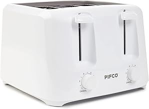 PIFCO® Essentials White Toaster 4 Slice - Dual Control with 6 browning Levels & Anti-Jam Function - Easy to Clean with Removable Crumbs Tray 1400W